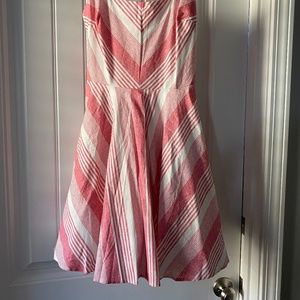BAILEY BLUE Coral Pink & White Stripe Fit & Flare Skater Dress, S, Crinoline